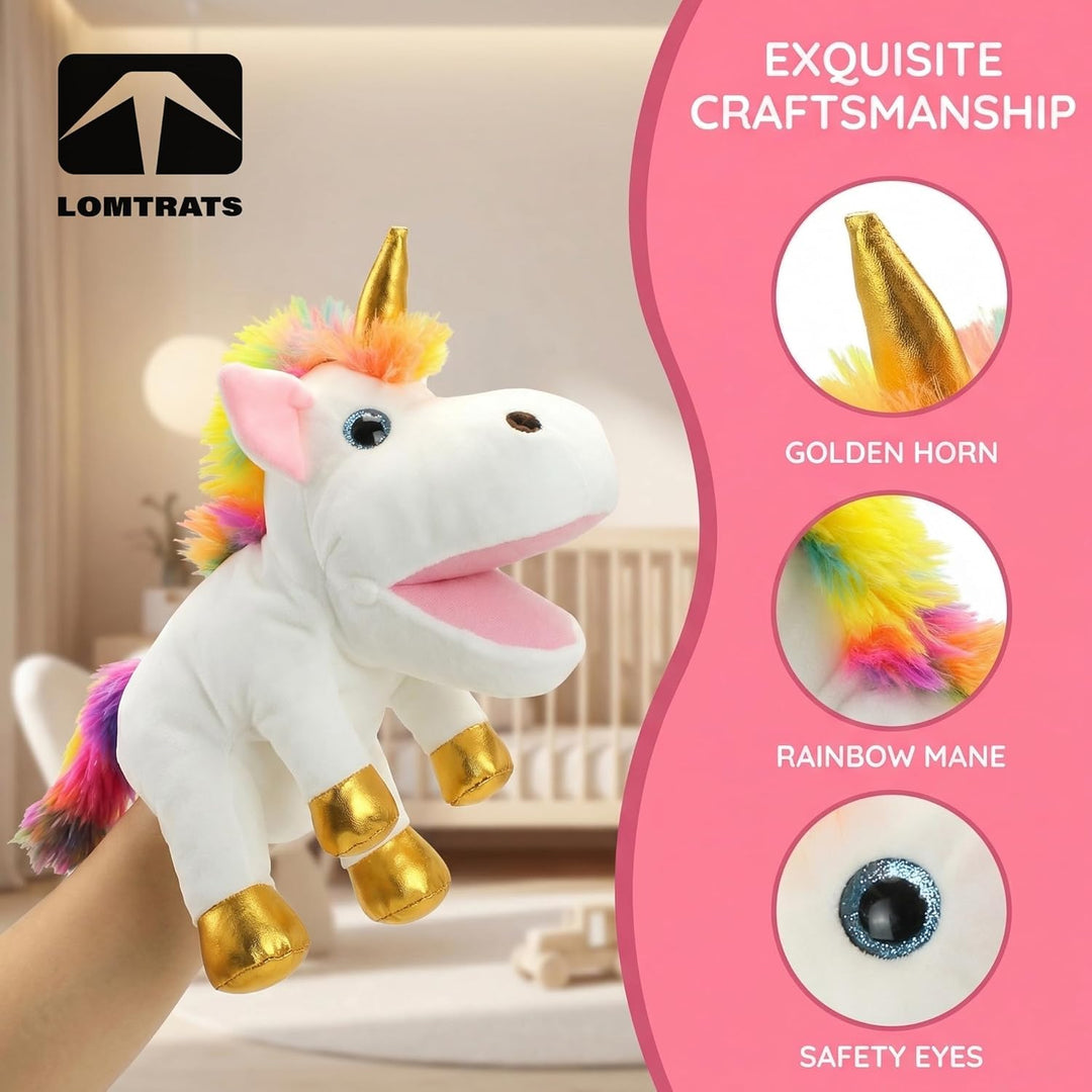 Einhorn-Handpuppen für Kinder, Kleinkind mit beweglichen offenen Mündern, die Glück, Ewigkeit und Re
