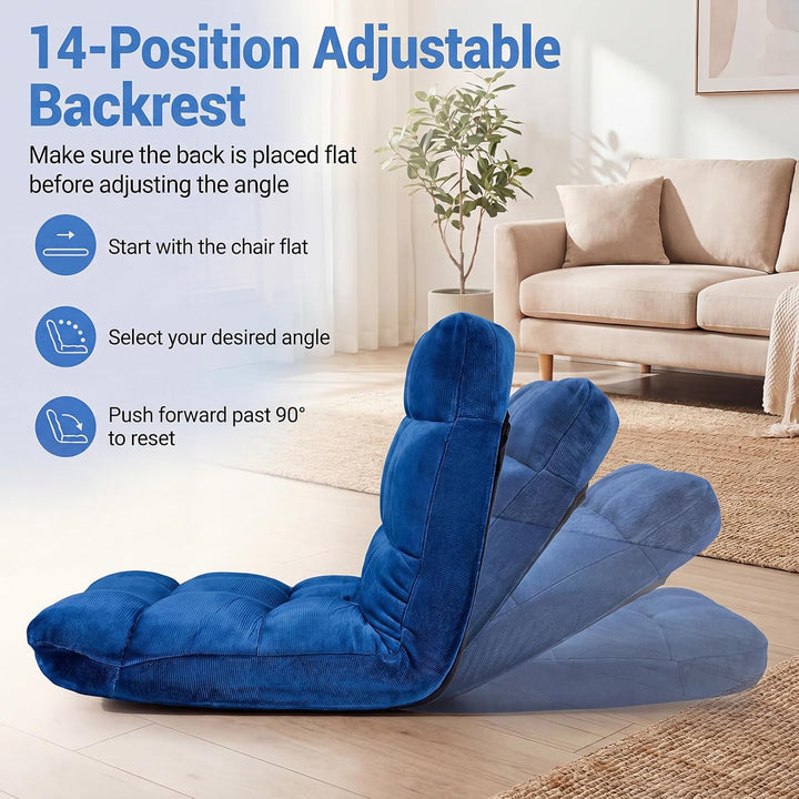 RELAX4LIFE Bodenstuhl klappbar, Bodensessel mit Liegefunktion (Blau) | Bodensitz mit Verstellbarer R
