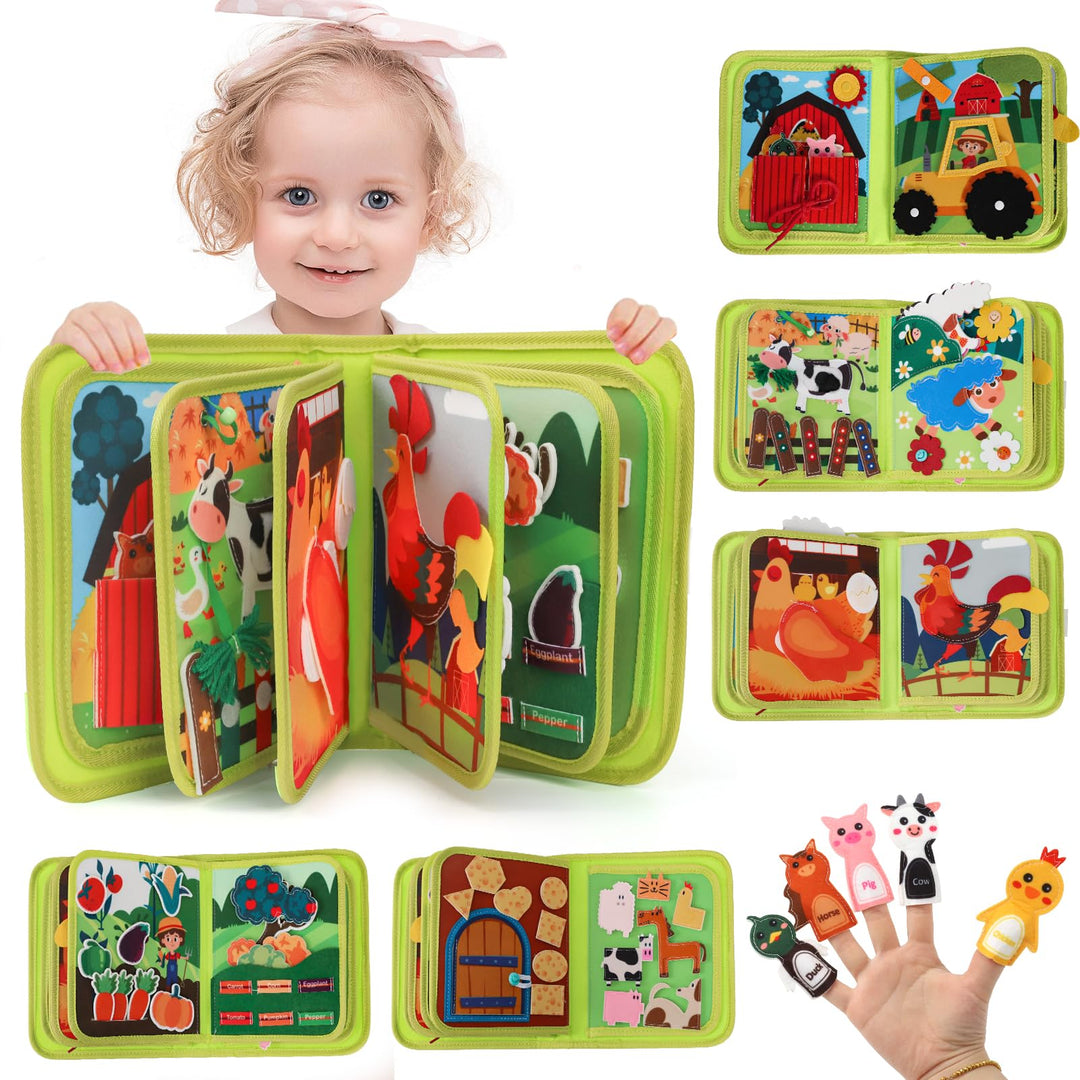 XIAPIA Montessori Busy Board ab 1 2 Jahr, Baby Spielzeug Filzbuch Bauernhof Activity Busy Book, Besc