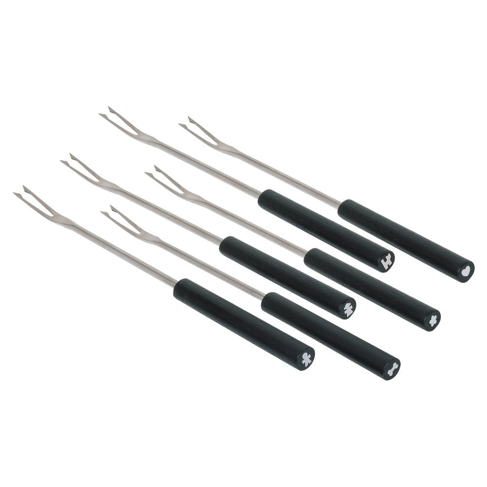 Alessi "MAMI" Set bestehend aus sechs Bourguignonnegabel aus Edelstahl und Griff aus Holz, 4 x 28.2
