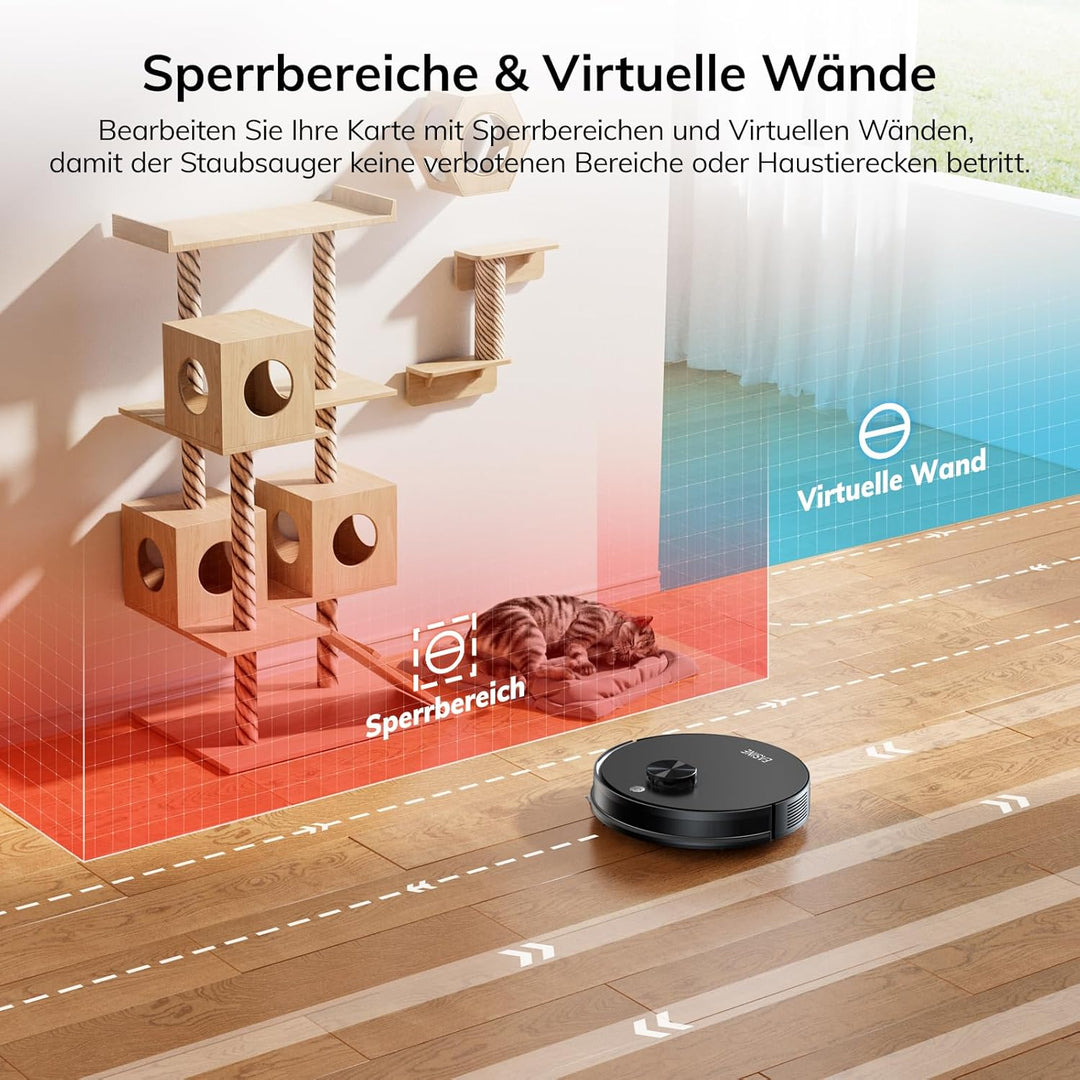 Saugroboter Ohne Wischfunktion, LiDAR Navigation Staubsauger Roboter, 10000Pa Saugkraft, für Teppich
