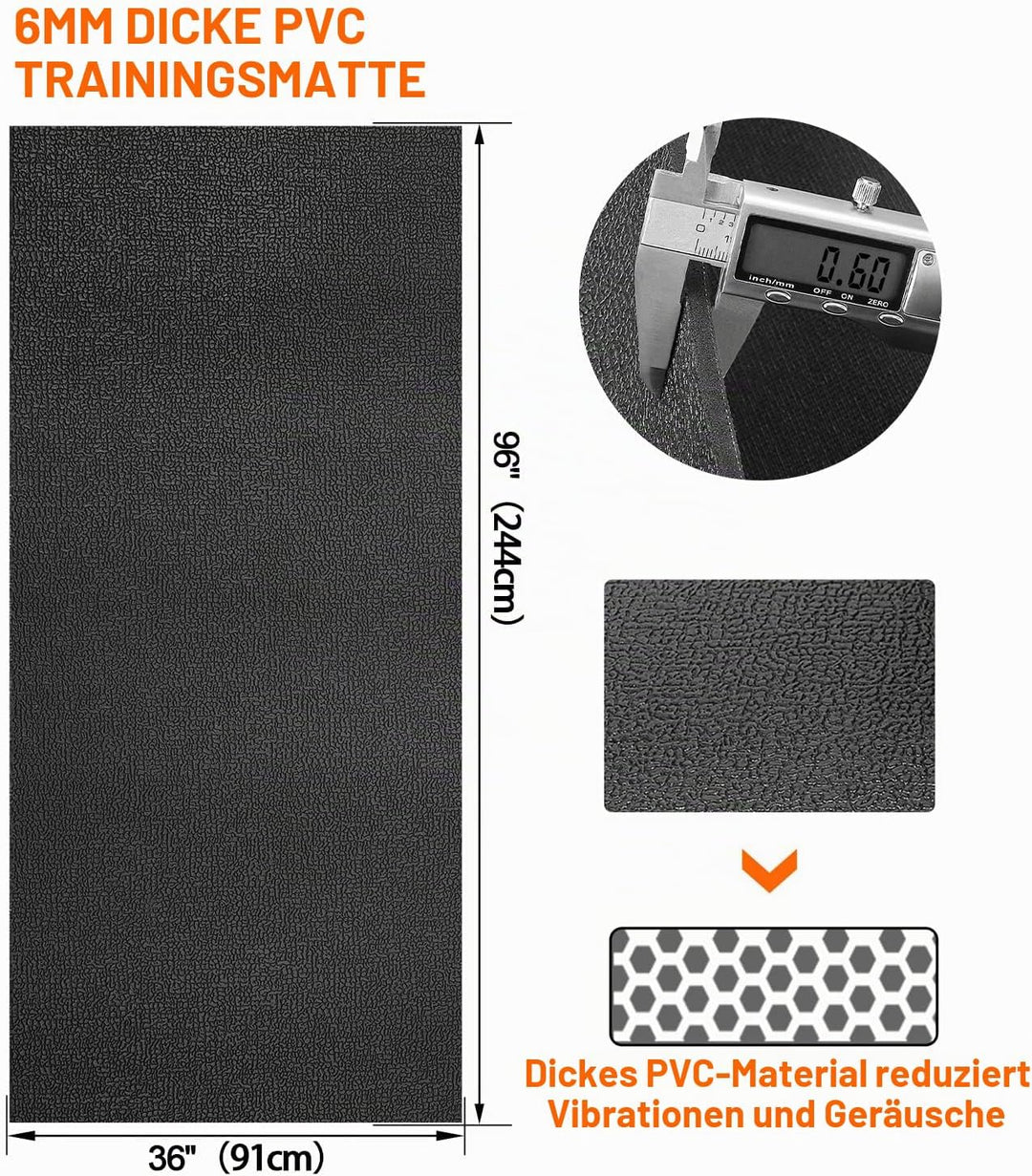 Bodenschutzmatte Fitness 244 x 91cm x 6 mm Dicke, Laufband Rutschfest Schalldämmend Sportmatte boden