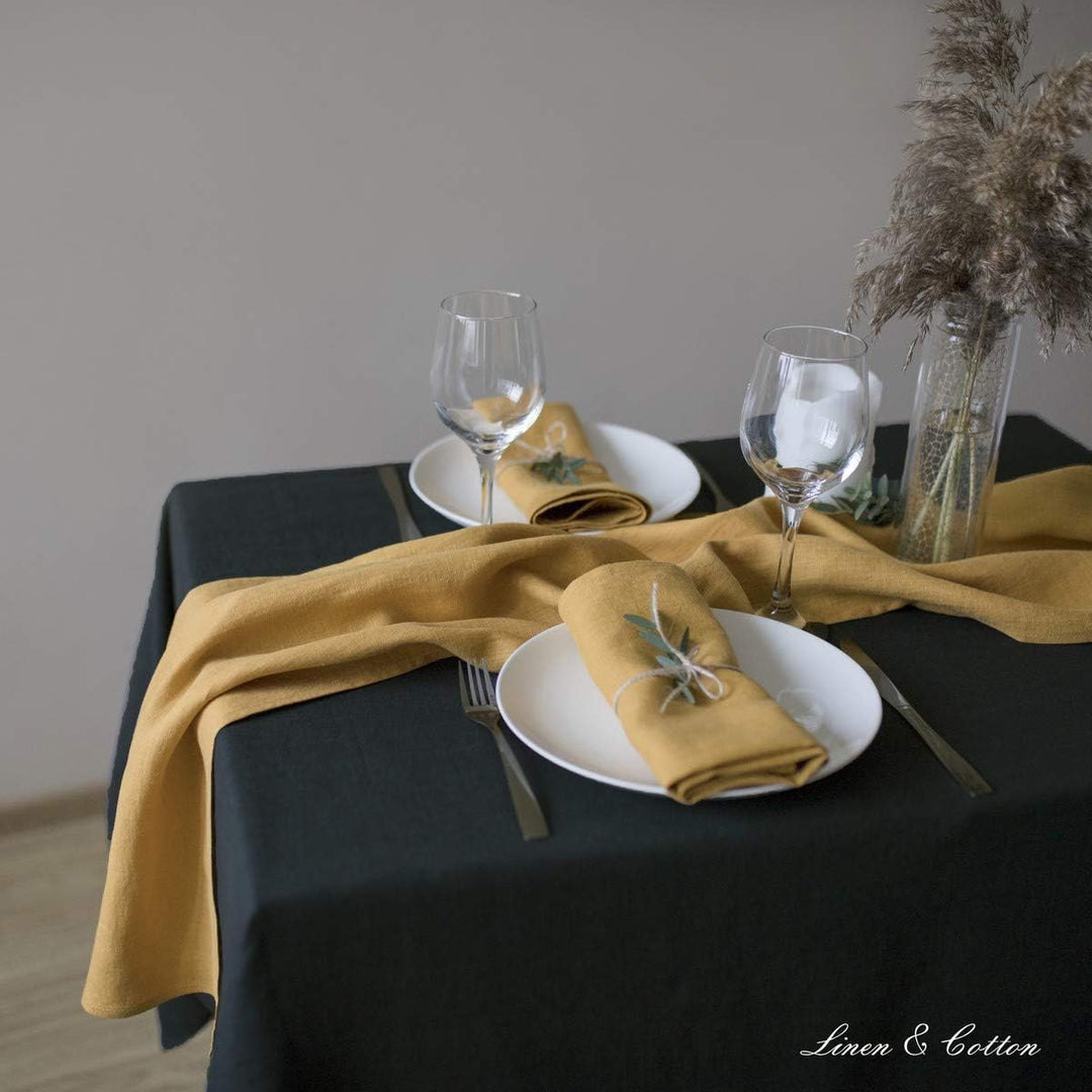 Linen &amp; Cotton Tischdecke Stoff Tischtuch Tischwäsche Hygge -100% Leinen, Schwarz (100 x 140 cm) Mit