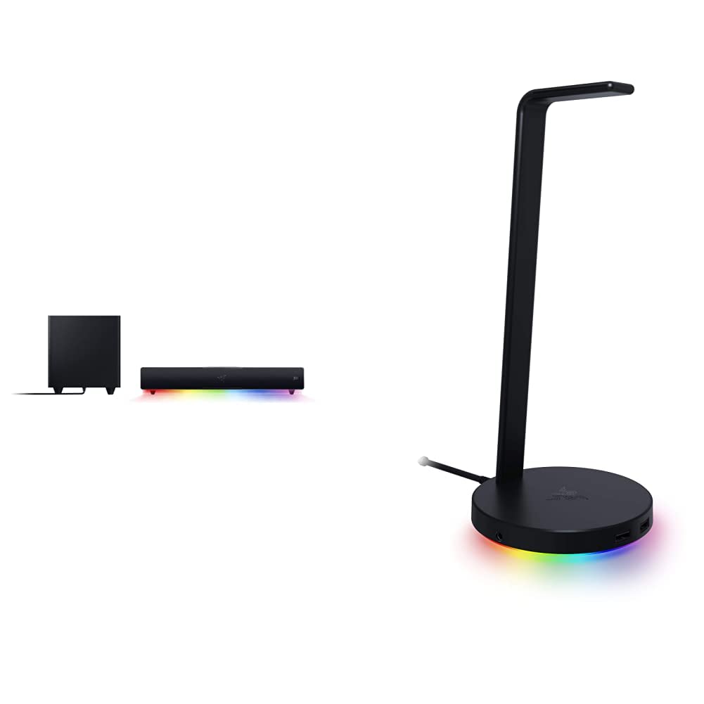 Razer Leviathan V2 - PC-Gaming-Soundbar Schwarz &amp; Base Station V2 Chroma - Headset-Ständer mit USB-H