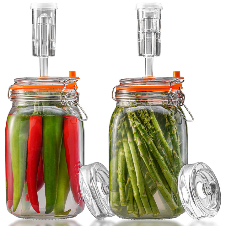 1,5L Fermentierglas, Fermentationsglas mit Gärventi & Gewicht, Gärglas für Sauerkraut, Kimchi, Kombu
