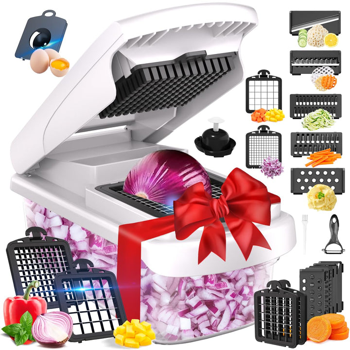 YKNIUFLY 15-in-1 Gemüseschneider Zwiebelschneider, Mandoline Gemüsehobel, Würfel- &amp; Julienne-Schneid
