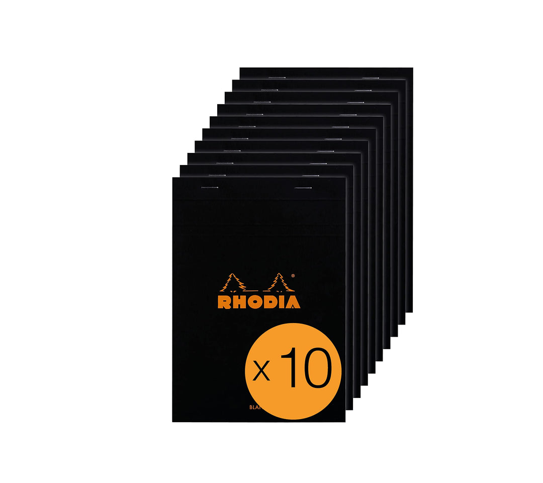 Rhodia 160009C - Packung mit 10 Notizblöcken No.16, DIN A5 80 Blätter blanko 80g, Schwarz, 1 Pack Sc