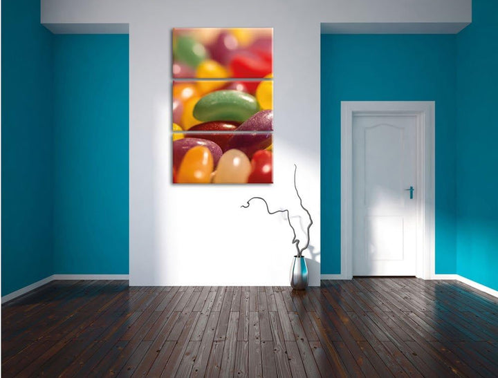 Pixxprint Süssigkeiten- Jelly Belly Beans 3-Teiler Leinwandbild 120x80 Bild auf Leinwand