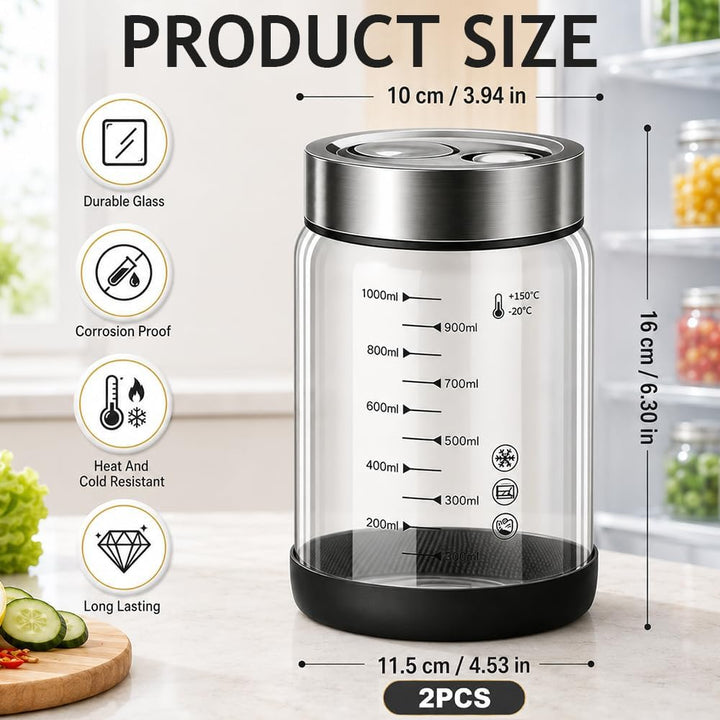Fermentierglas 1L, 2 Stück Fermentiergläser mit Ventil, Kimchi Behälter mit Deckel, Fermentationsgla