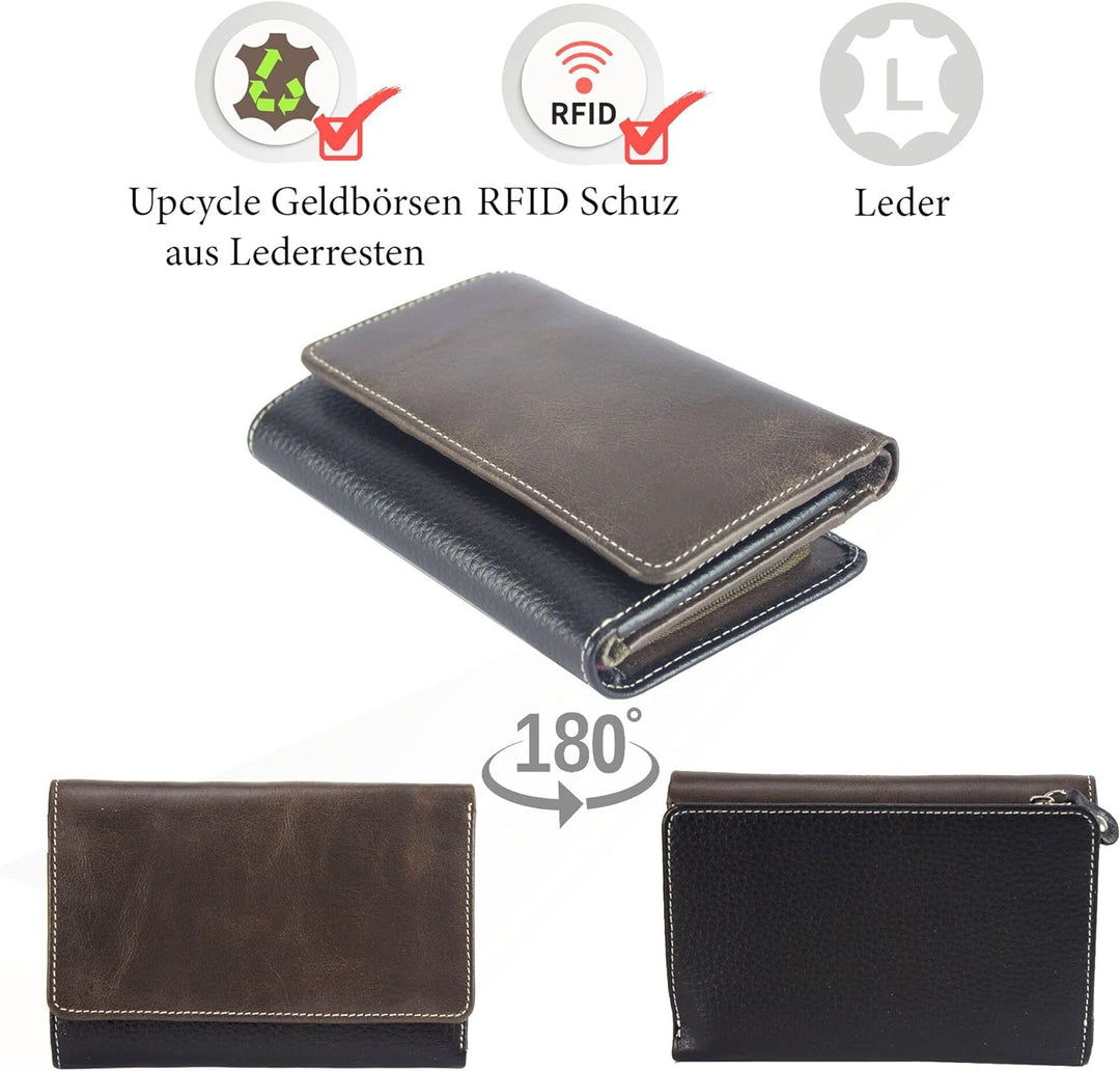 Sunsa Geldbörse. Damen grosse Geldbeutel. Leder Portemonnaie mit RFID Schutz. Brieftasche mit viele