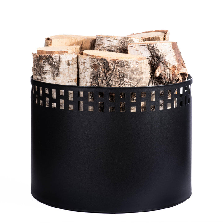 Kapaga – Kaminholzkorb 33 x 26 cm – Metall Schwarz pulverbeschichtet – Holzträger mit Muster – Robus
