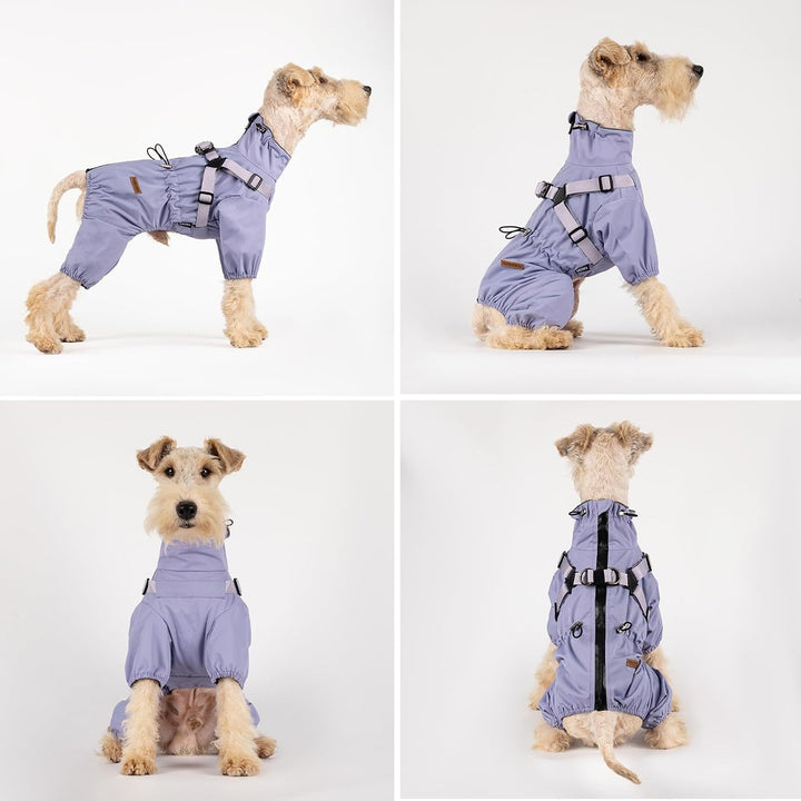 Hundegeschirr-Regenmantel, verstellbare Hundejacke mit Geschirr für 4 Beine, reflektierender Overall