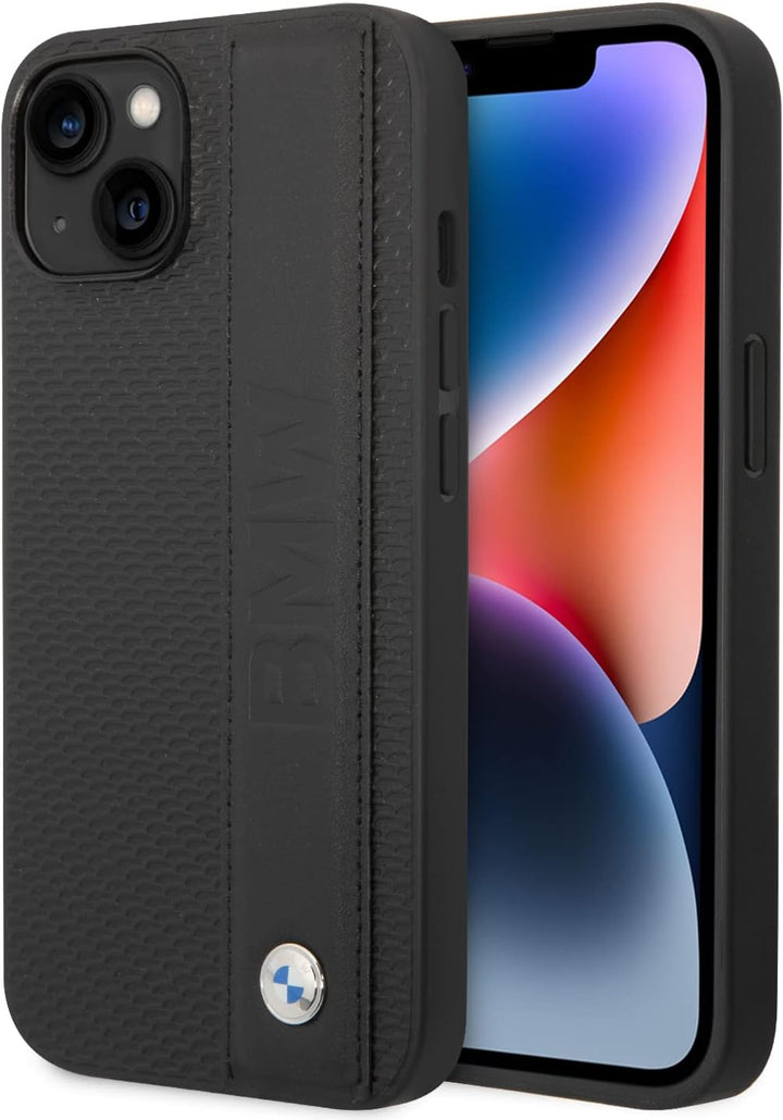 BMW Handyhülle für iPhone 14 Plus Signature Collection in Schwarz Strukturierte Hülle Echtleder Schu