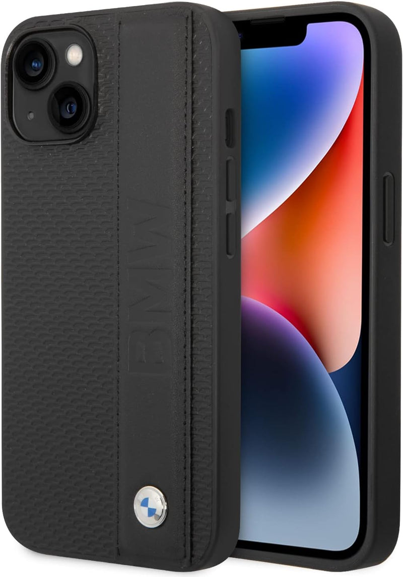 BMW Handyhülle für iPhone 14 Plus Signature Collection in Schwarz Strukturierte Hülle Echtleder Schu