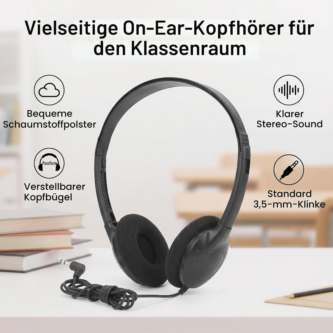 Klassenzimmer-Kopfhörer Mit 3 5-mm-Klinkenstecker Kabelgebundene On-Ear-Kopfhörer Verstellbar Für Sc
