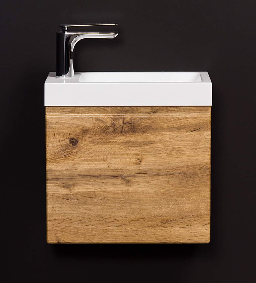 Quentis Badmöbel Gäste-WC Set Faros 40 cm, Waschbecken mit Unterschrank (Eiche Natur), Eiche Natur