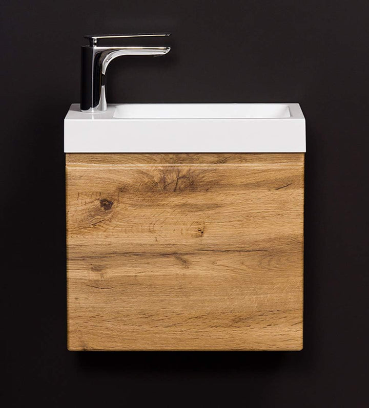 Quentis Badmöbel Gäste-WC Set Faros 40 cm, Waschbecken mit Unterschrank (Eiche Natur), Eiche Natur