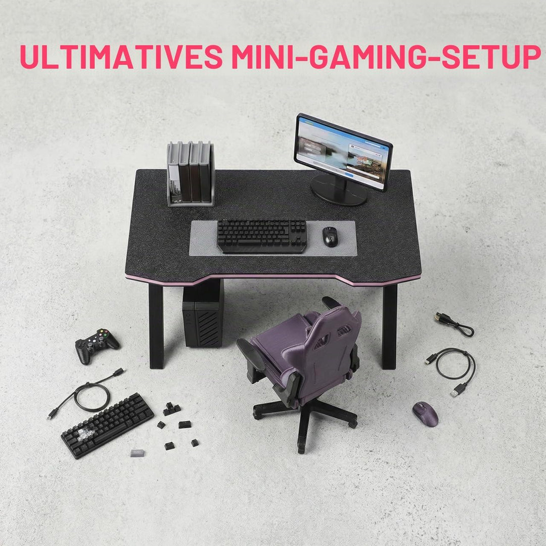Didiseaon Miniatur-Gaming-Schreibtisch Und Puppenhaus-computerstuhl, Massstab 1:12, Mini-möbelmodell