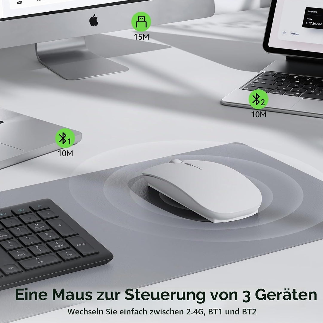 TECKNET Bluetooth Maus, Kabellose Maus mit 4800/3200/2400/1600/1200/800 einstellbare DPI, 2.4G USB F