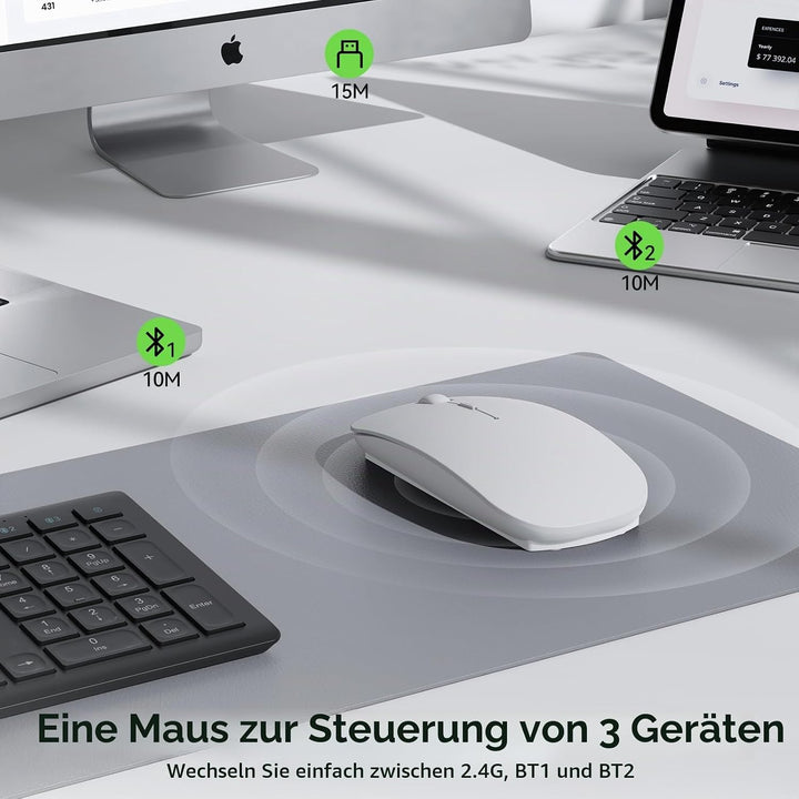 TECKNET Bluetooth Maus, Kabellose Maus mit 4800/3200/2400/1600/1200/800 einstellbare DPI, 2.4G USB F