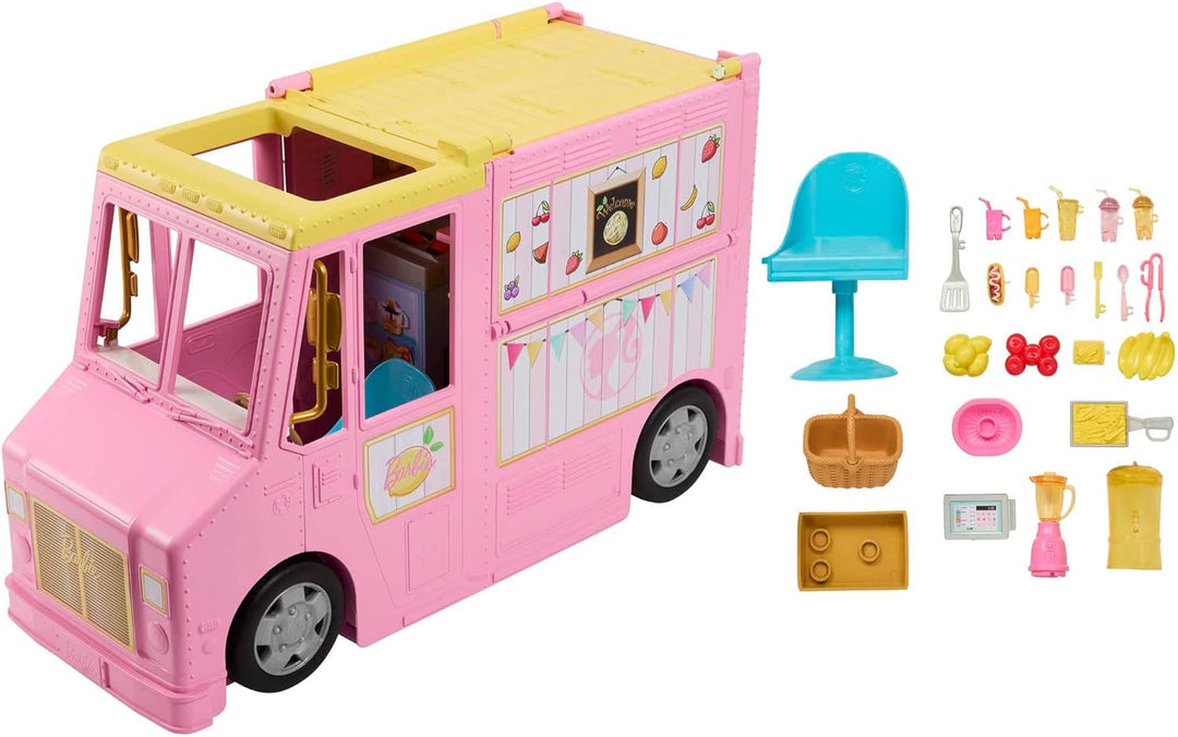 BARBIE Limonadenmobil - Süsser Truck mit Zubereitungsbereich und Essplatz, umwandelbar für heisse So