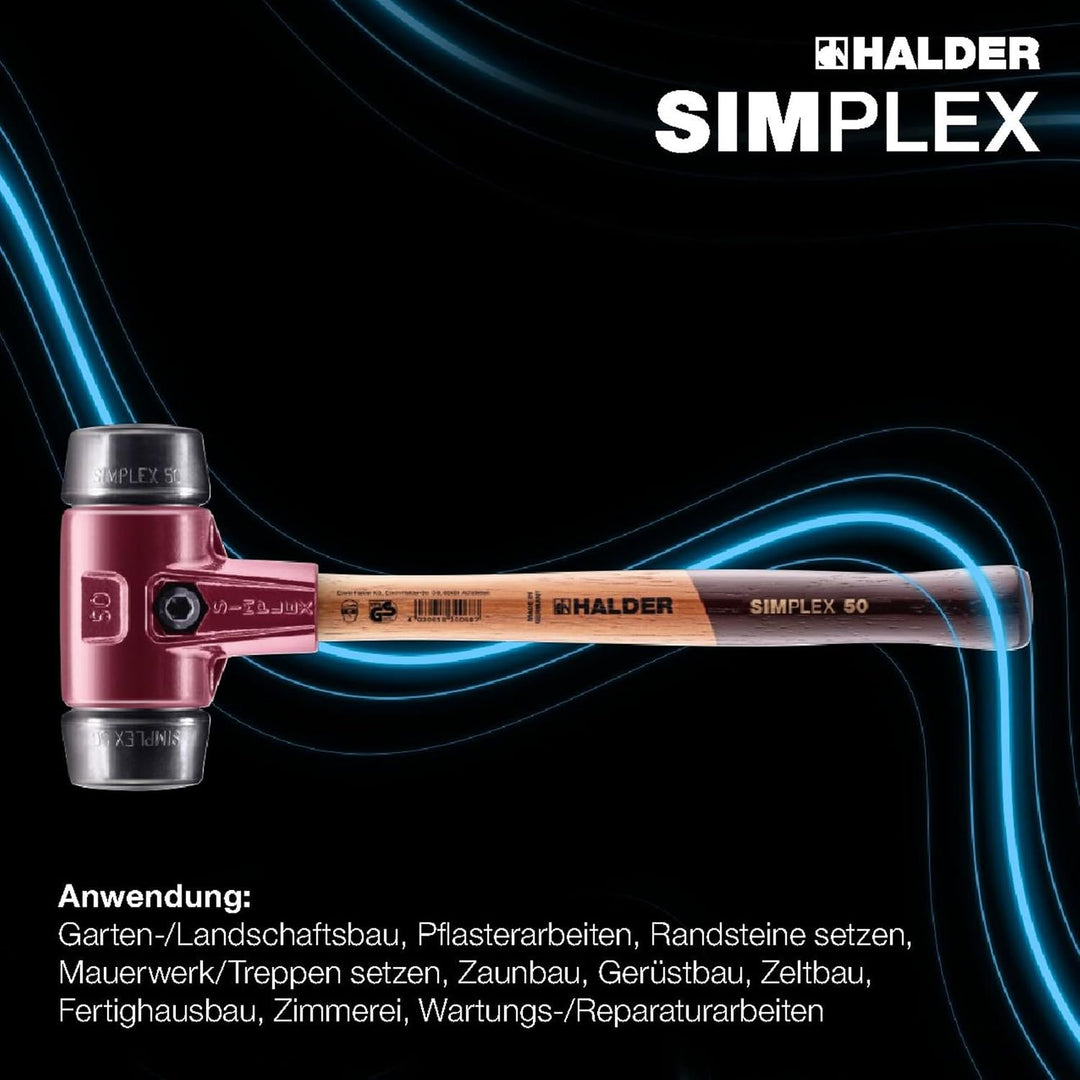 Simplex Schonhammer, Gummikomposition; mit Tempergussgehäuse und hochwertigem Holzstiel | D=50 mm |