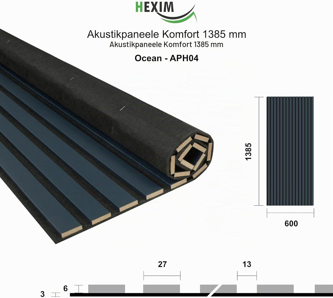 HEXIM Akustikpaneele 4 Stück 138,5x60cm Holz Comfort - flexible Holzpaneele Platten Lamellenwand Hol