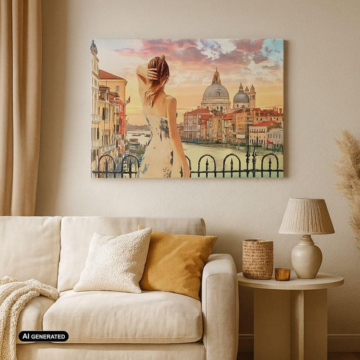 ARTTOR Bilder auf Leinwand Venedig Brücke Wasser Leinwandbild 70x50cm Wandbilder Dekoration Wohnzimm