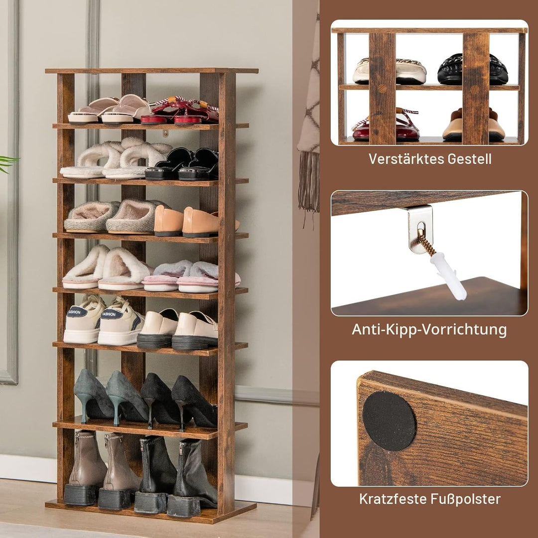 GIANTEX Schuhregal schmal und hoch, Schuhschrank Regal Holz 8 Ebenen, Schuhständer Schuhablage verti