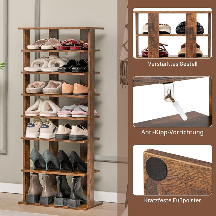 GIANTEX Schuhregal schmal und hoch, Schuhschrank Regal Holz 8 Ebenen, Schuhständer Schuhablage verti
