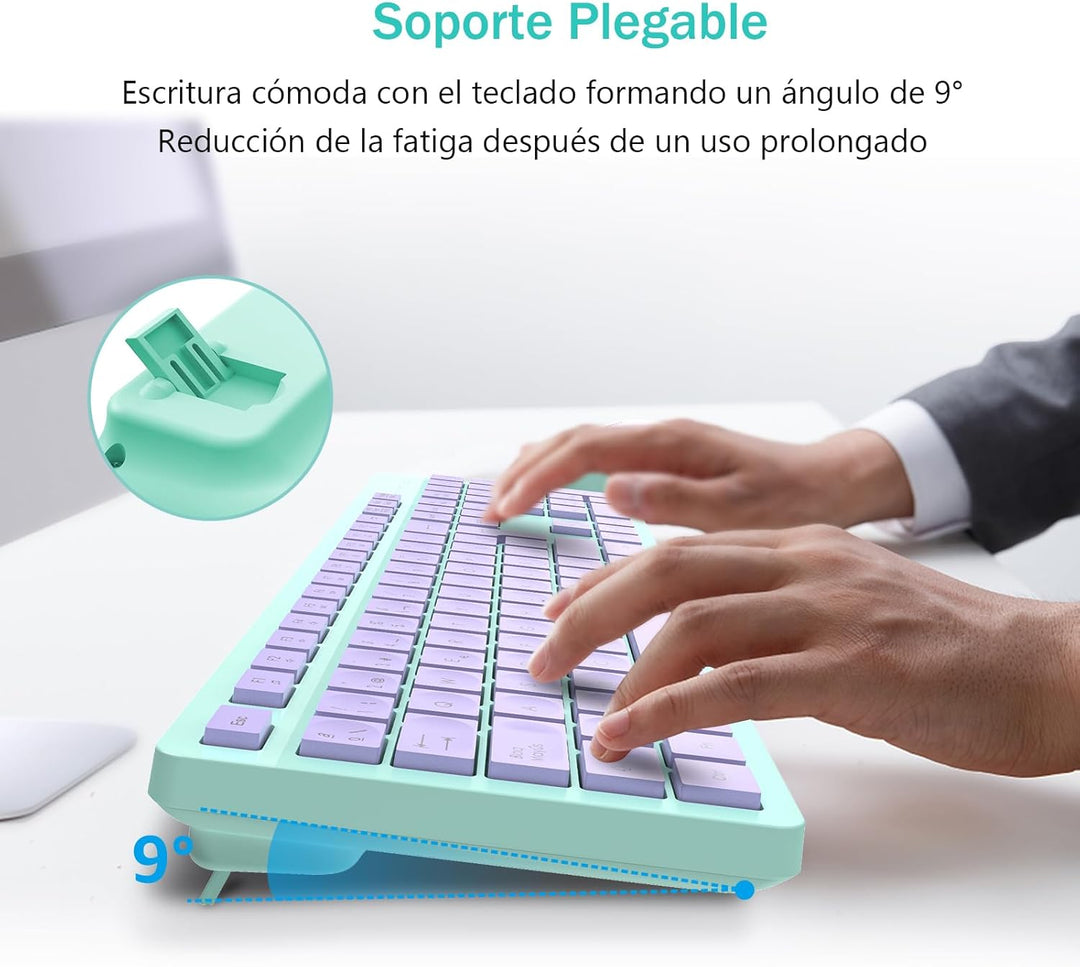 LeadsaiL Kabellose Tastatur und Maus, ergonomische kabellose Tastatur und Maus, Spanisch QWERTY, vol