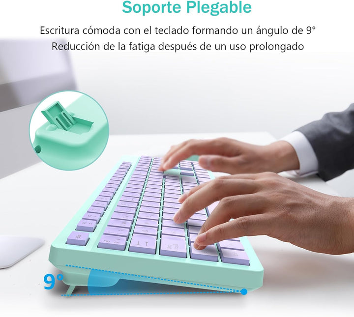 LeadsaiL Kabellose Tastatur und Maus, ergonomische kabellose Tastatur und Maus, Spanisch QWERTY, vol