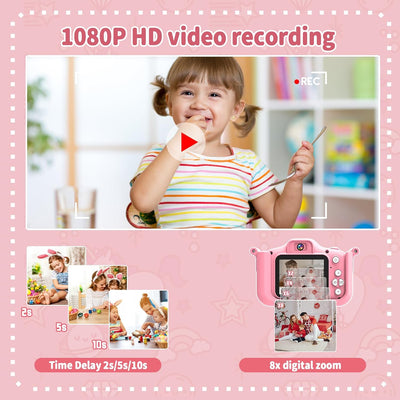 MYSTILUCK Kinderkamera, 1080P HD Digitalkamera für Kinder mit 2,0"-Bildschirm & 32GB-Karte, Fotoappa