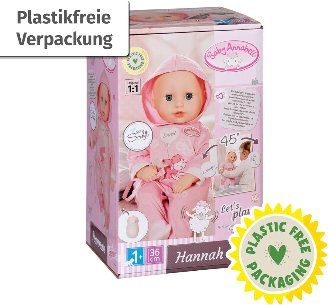 Baby Annabell Hannah Spiel mit mir, Babypuppe mit 5 Funktionen, weichem Stoffkörper und Accessoires,