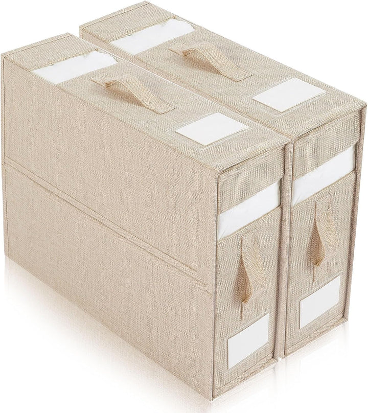 2er-Pack Faltbare Bettlaken Organizer mit klarem Fenster und verbessertem Griff, Beige Leinen Schran
