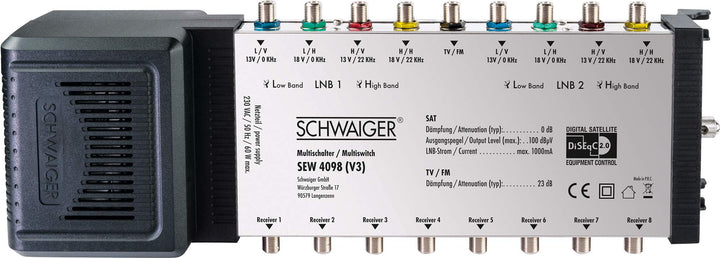 Schwaiger SEW4098 SAT Multischalter Eingaenge (Multischalter): 9 (8 SAT/1 terrestrisch) Teilnehmer-A