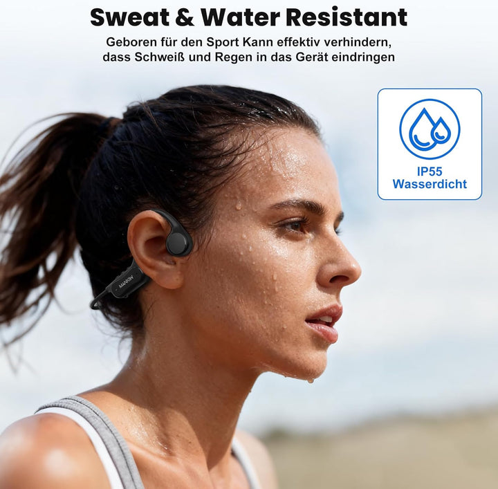 MANKIW Knochenschall Kopfhörer Bluetooth 6.0, Open Ear Sportkopfhörer, Typ-C Schnellladung, IPX5 Was