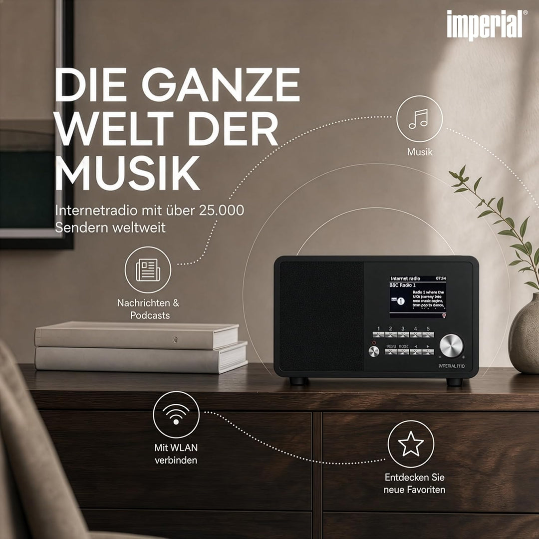 Imperial i110 Internetradio UPNP/DLNA Mediaplayer schwarz Schwarz Single, Schwarz Single