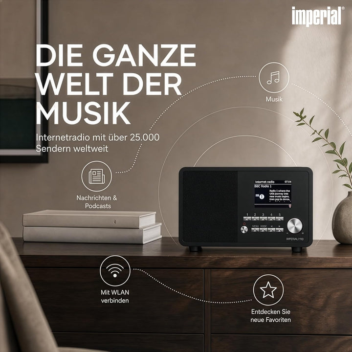 Imperial i110 Internetradio UPNP/DLNA Mediaplayer schwarz Schwarz Single, Schwarz Single