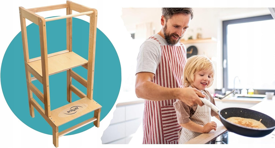 Baby Montessori Lernturm Kleinkind Trittstufe mit Verstellbarer Höhe und Sicherheitsschiene (Modelln
