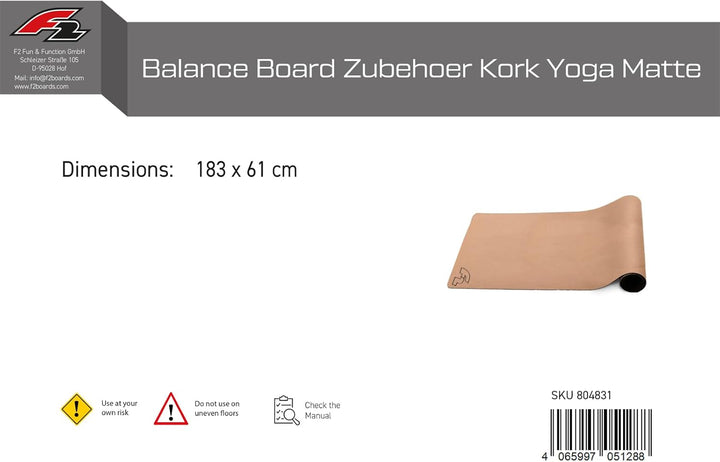 F2 Balance Board Zubehör Kork Tpe Yoga Mat Balance Training 183x61cm 2024/25