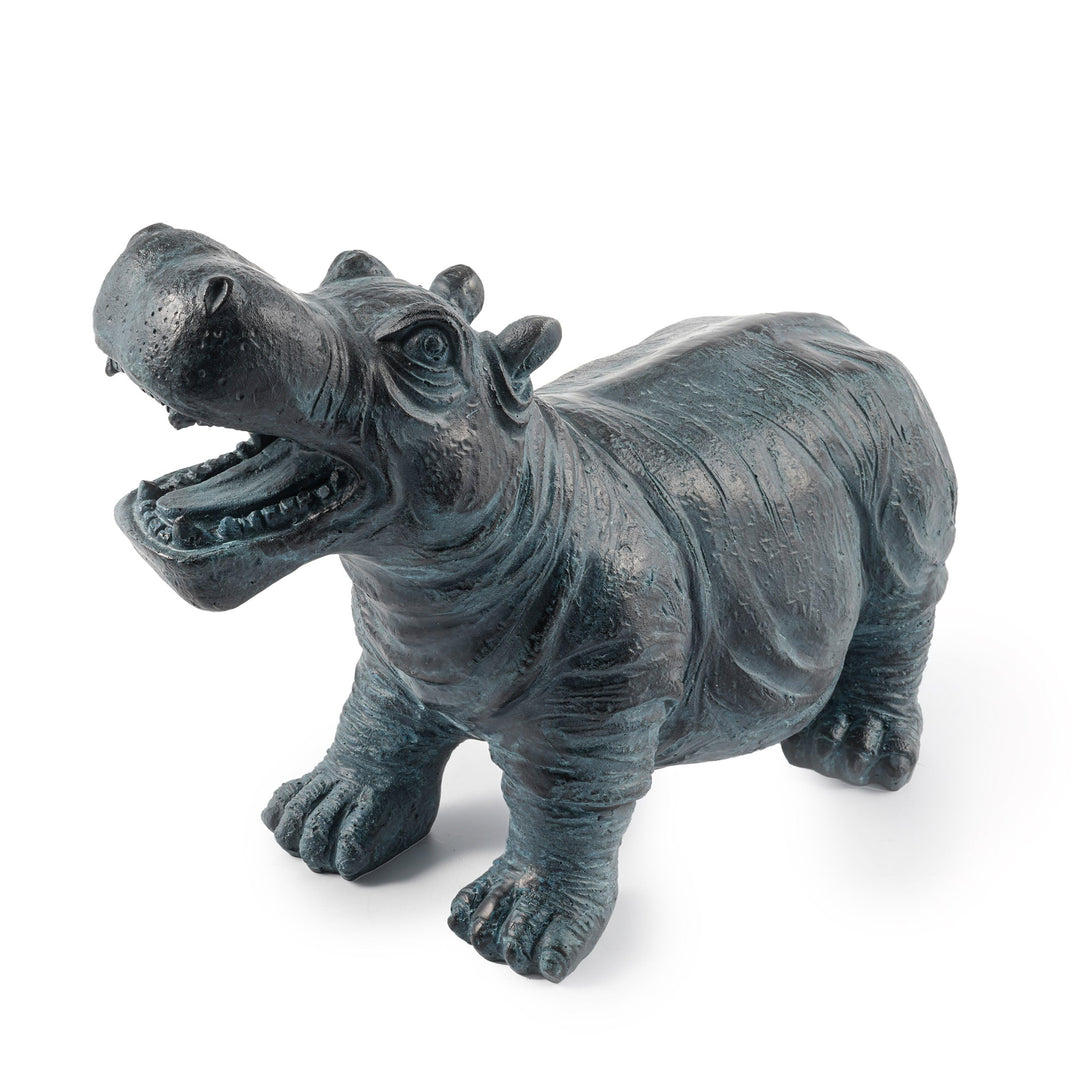 Wasserspeier Figur Flusspferd Hippo aus Kunststein - (L x B x H): ca. 300 x 125 x 200 mm - Schlaucha