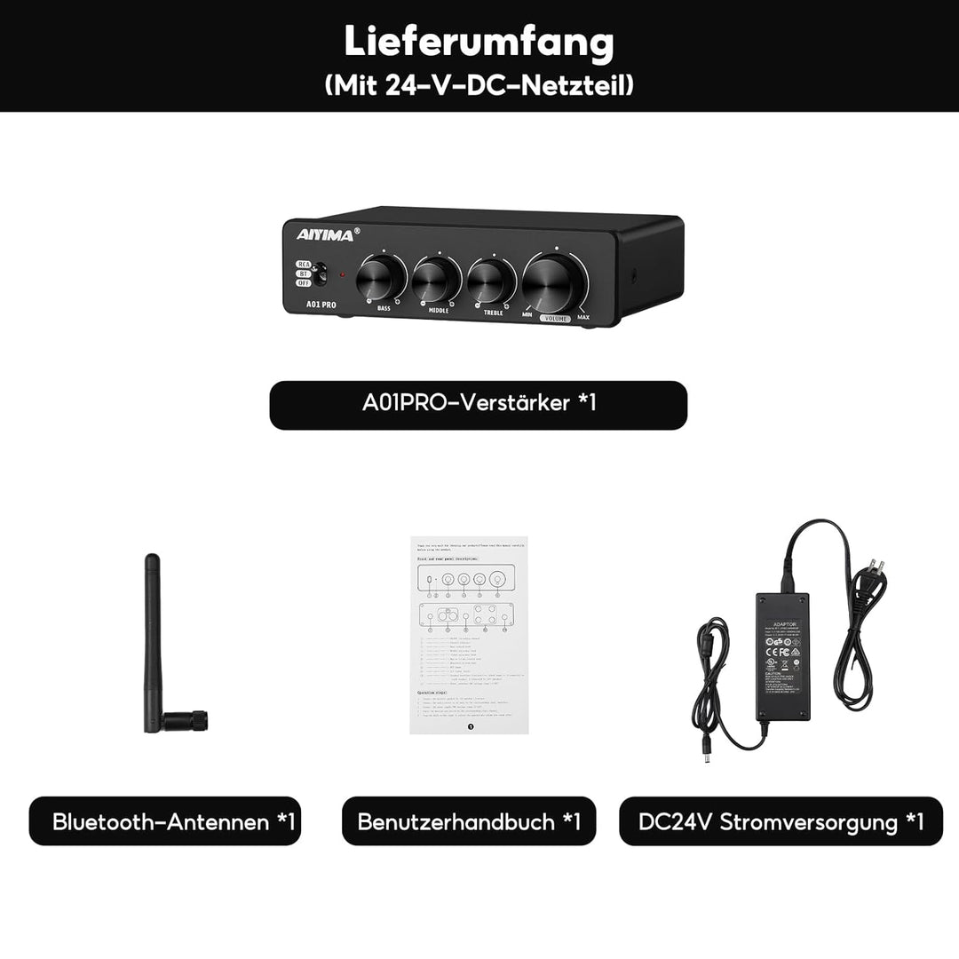 AIYIMA A01PRO Bluetooth 5.1 Audio Verstairker 100Wx2 Mini Hifi Verstarker 2.0 Kanal Klasse D TPA3116