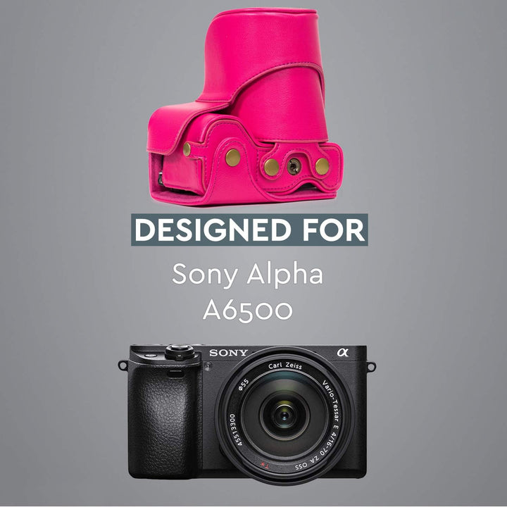 MegaGear Sony Alpha A6500 (up to 16-70mm Objektiv) Ever Ready Leder Kamera-Case mit Trageriemen und