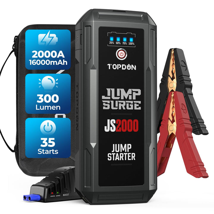 TOPDON Starthilfe Powerbank, JS2000 Starterbatterie 2000A Auto Booster Power Pack für bis zu 8L Benz