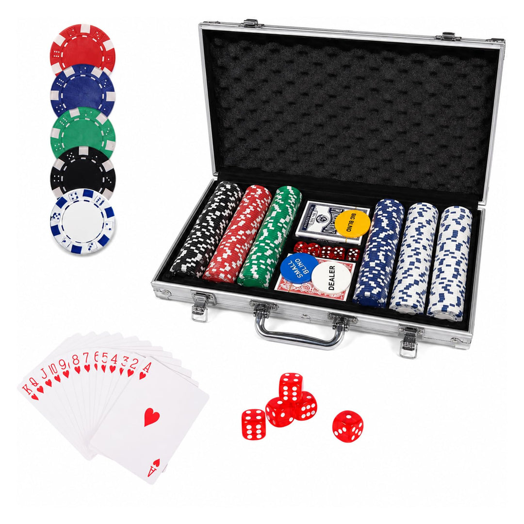 Pokerset inkl. 2X Pokerdecks, 5X Würfel, Dealer/Small Blind/Big Blind Button, Pokerspiel Alu Pokerko