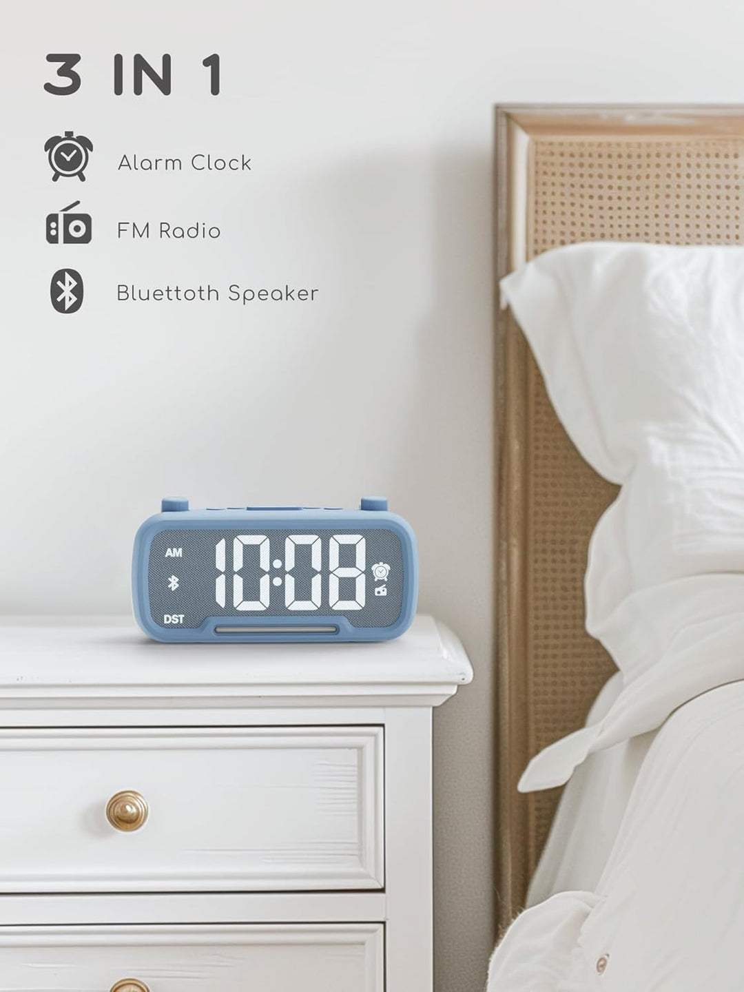 ROCAM Wecker für Schlafzimmer mit Nachtlicht, led Uhr mit FM-Radio, UKW Digitalradio, Küchenradio Ti