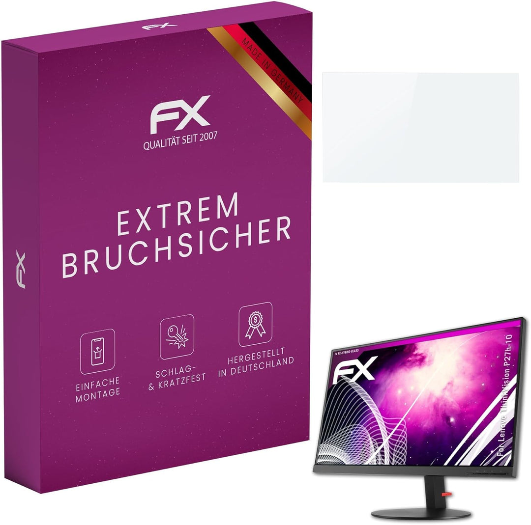atFoliX Glasfolie kompatibel mit Lenovo ThinkVision P27h-10 Panzerfolie, 9H Hybrid-Glass FX Schutzpa