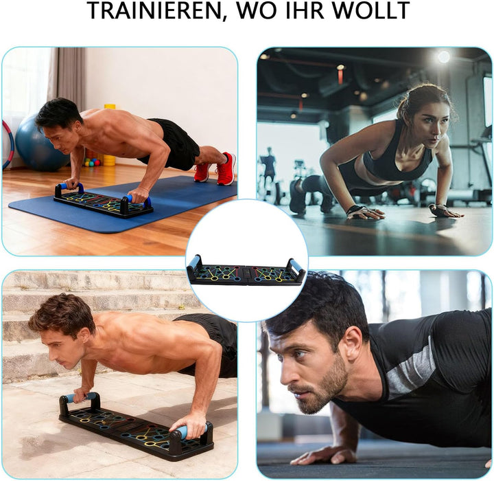 Yunova Push Up Board 63,5 x 18 cm – Liegestützbrett mit Griffen & Widerstandsbändern, faltbar & stab