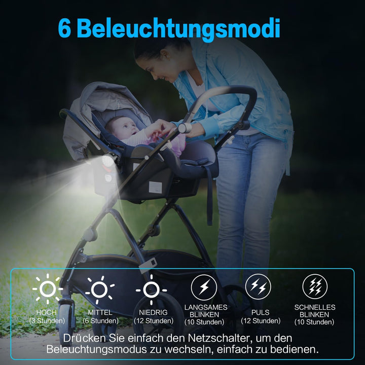 Mucek 2 Stück Kinderwagen Licht, Kinderwagen Beleuchtung, Kinderwagenlichter LED mit weissem rotem L
